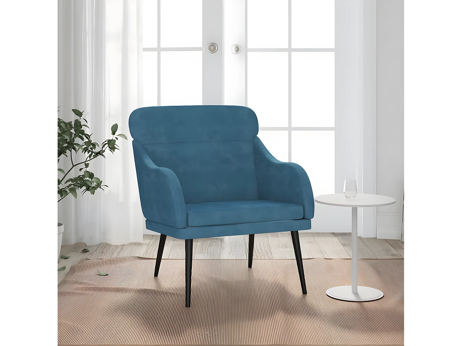 Sillón de terciopelo azul 63x76x80 cm