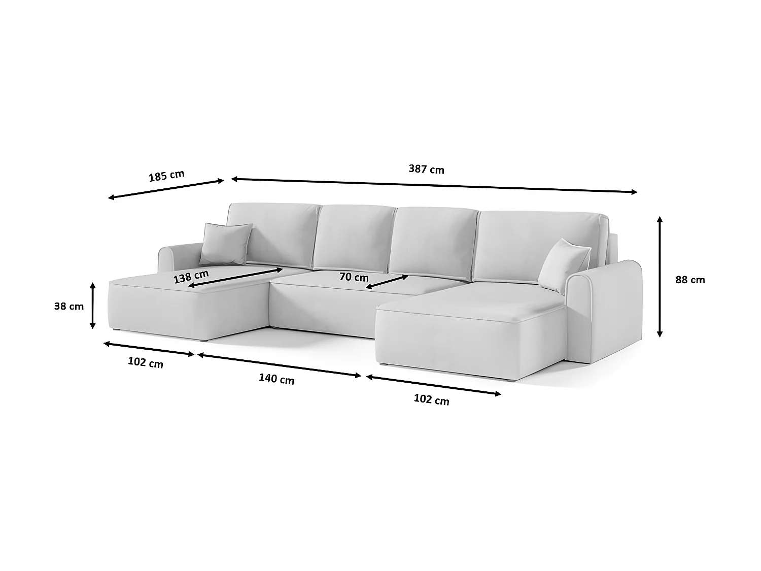 Canapé d'angle panoramique convertible LORIO en tissu aspect velours gris