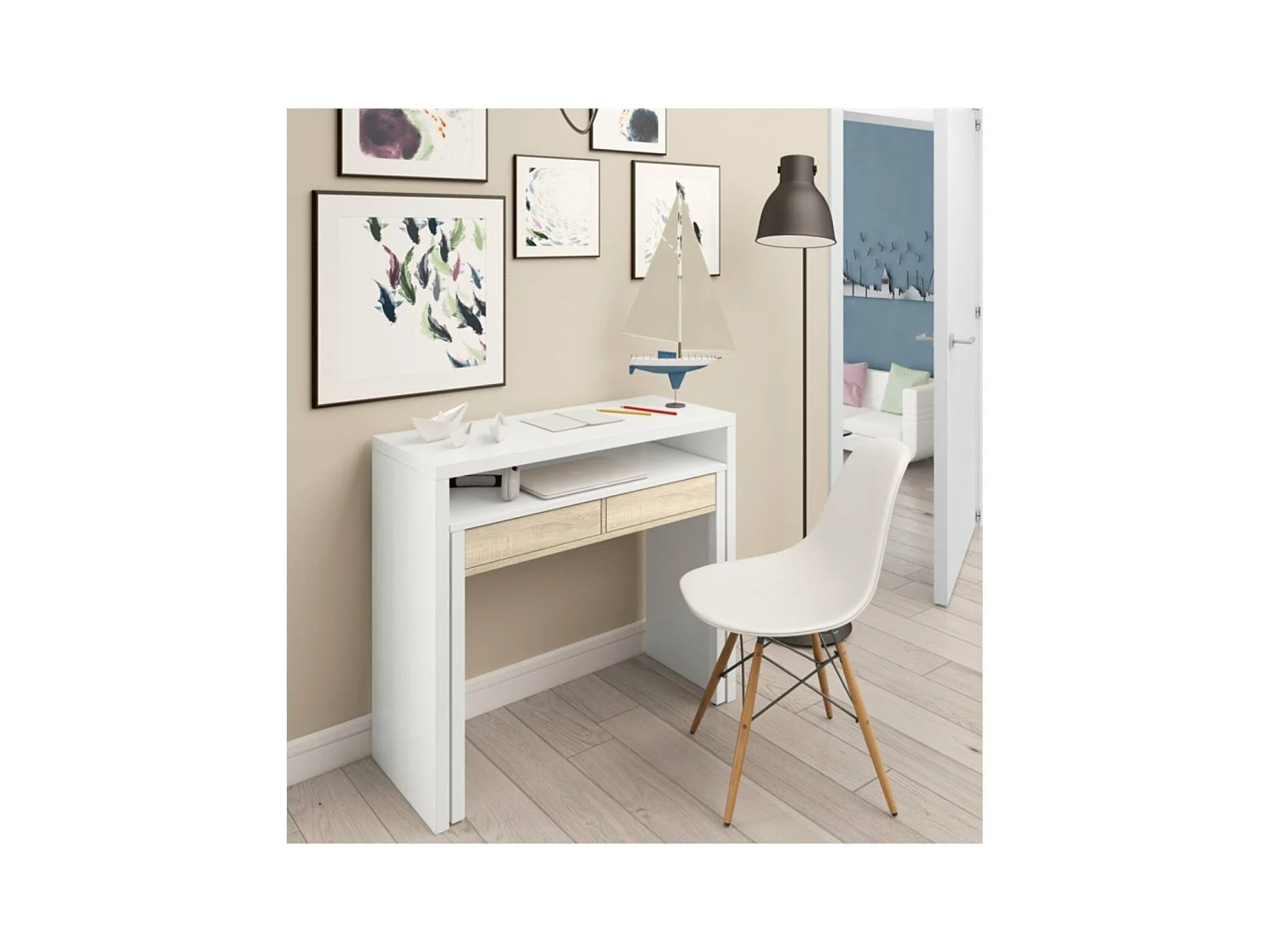 Scrivanie consolle  allungabile a 2 cassetti - L100 cm