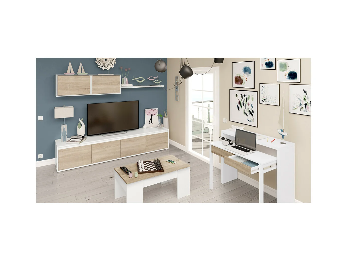 Scrivanie consolle  allungabile a 2 cassetti - L100 cm