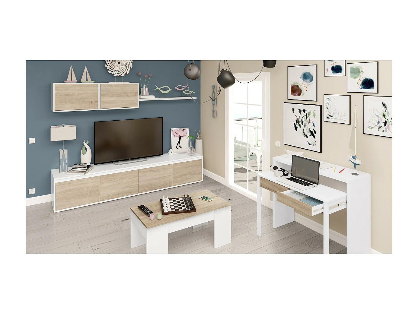 Bureau console extensible 2 tiroirs Consola - L100 cm