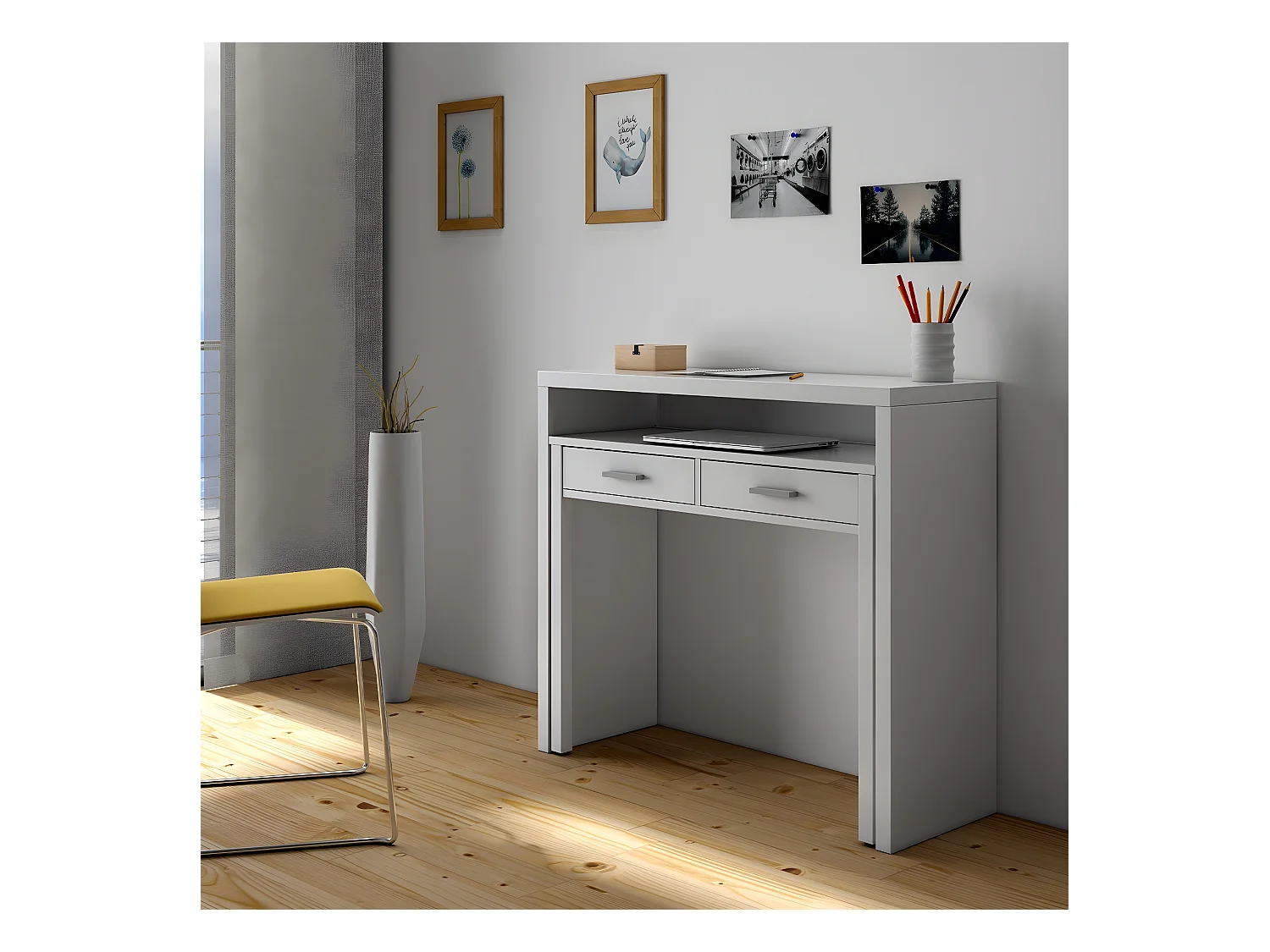 Secretária extensível Mesa Blanco Artik (Blanco Mate)