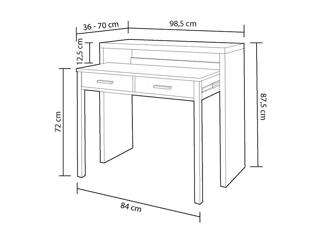 Bureau console extensible 2 tiroirs Consola - L100 cm