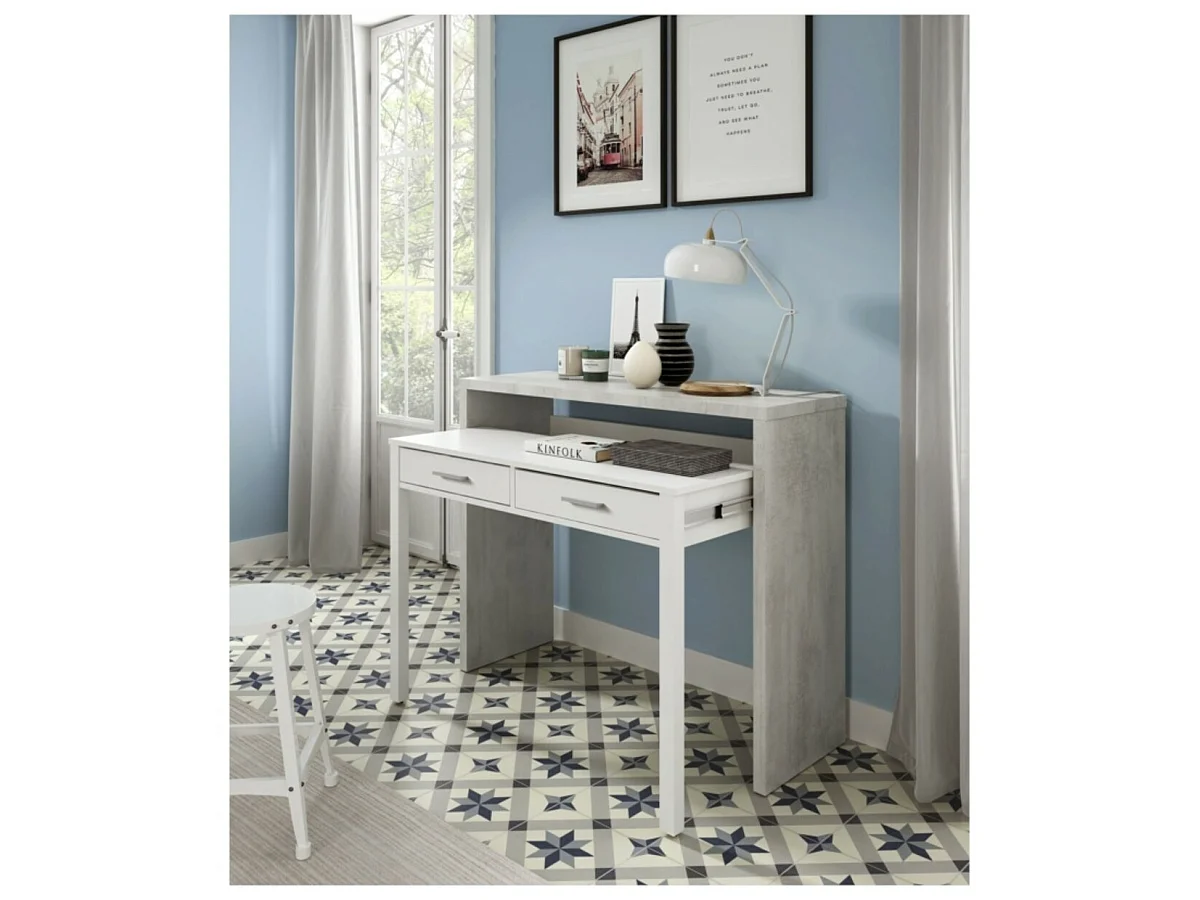 Bureau console extensible 2 tiroirs L100 cm