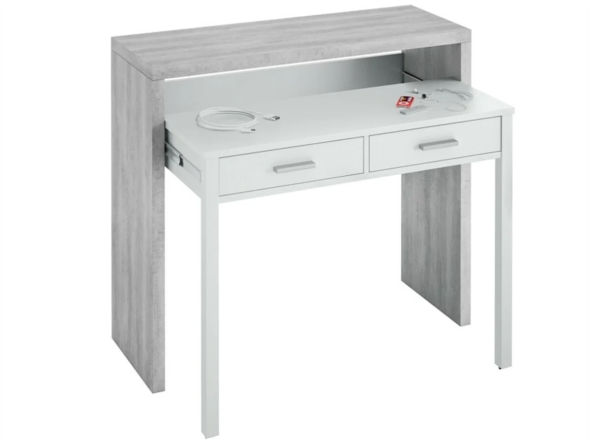 Bureau console extensible 2 tiroirs L100 cm