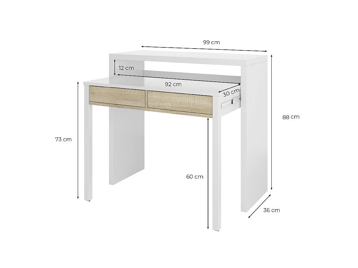 Bureau console extensible 2 tiroirs L100 cm