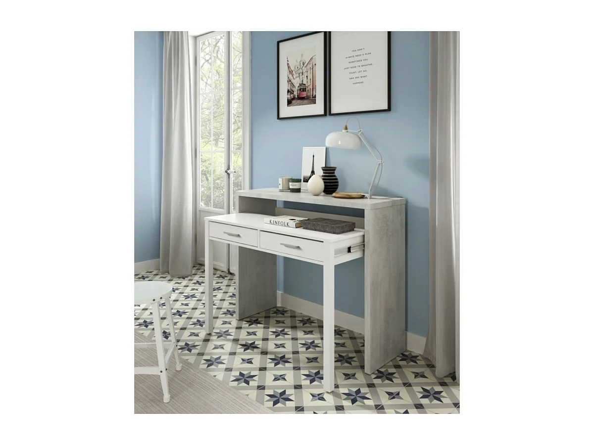 Bureau console extensible 2 tiroirs L100 cm