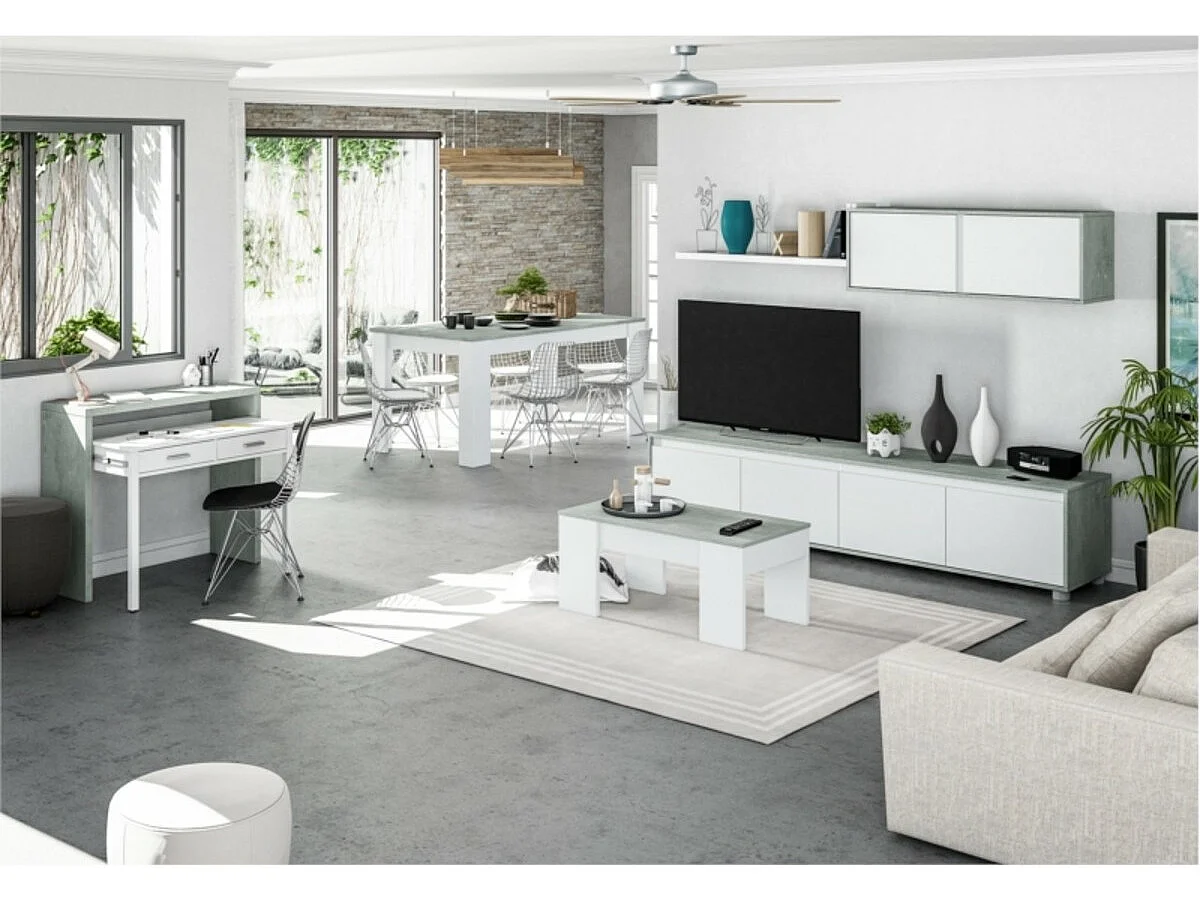 Secretária consola extensível com 2 gavetas 100 cm Branco/Cinza - Móvel multifuncional para espaços pequenos