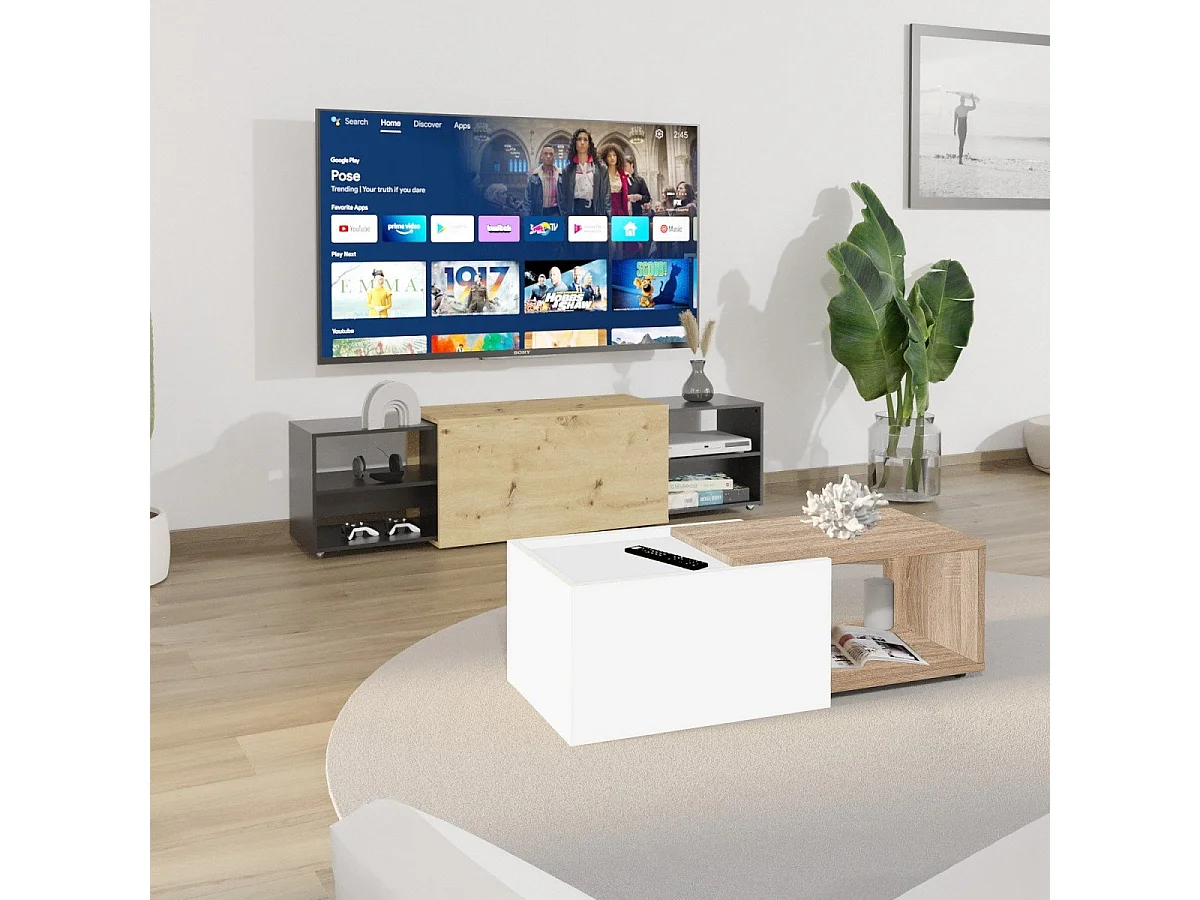 Table Basse Extensible avec Caisson Coulissant L74-125 cm - Slide