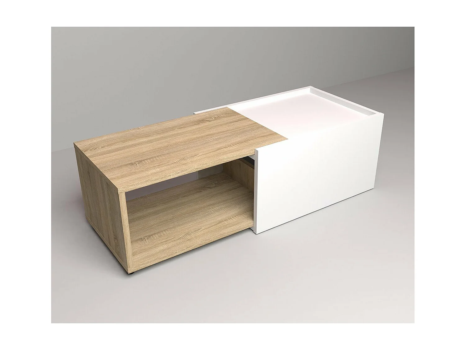 Table Basse Extensible avec Caisson Coulissant L74-125 cm - Slide