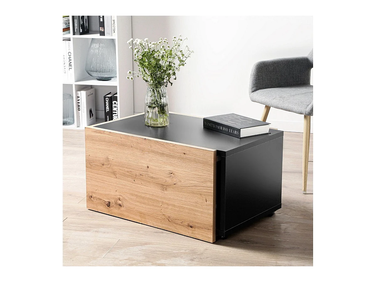 Table Basse Extensible avec Caisson Coulissant L74-125 cm - Slide