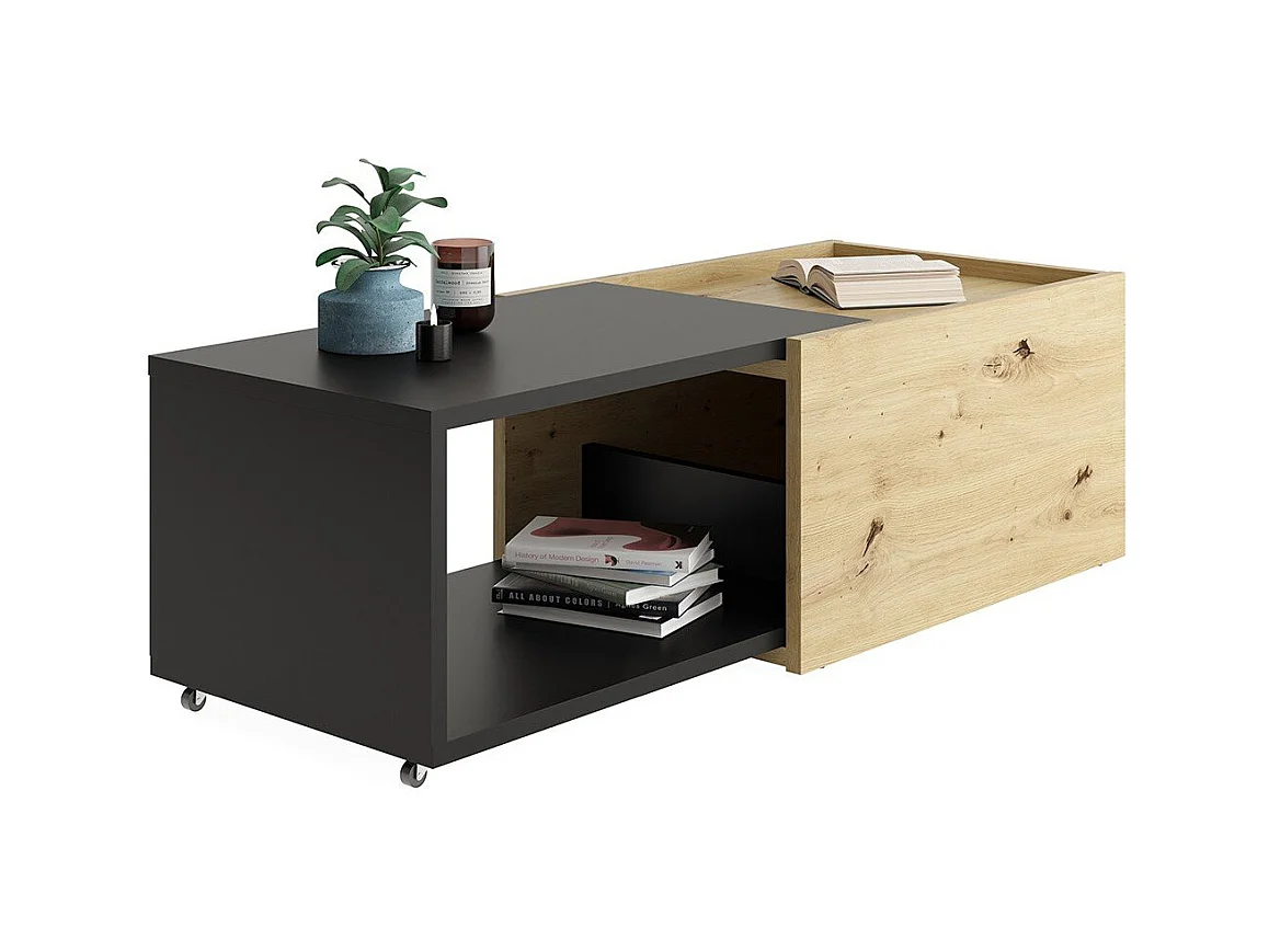 Table Basse Extensible avec Caisson Coulissant L74-125 cm - Slide
