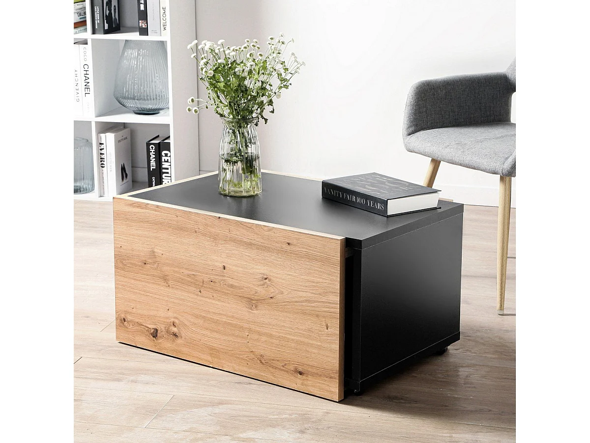 Mesa de centro extensível carvalho artesanal e preto