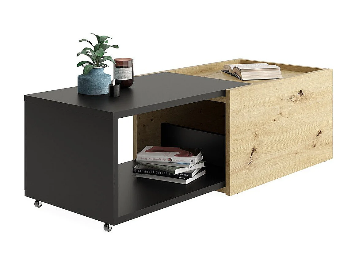 Mesa de centro extensível carvalho artesanal e preto