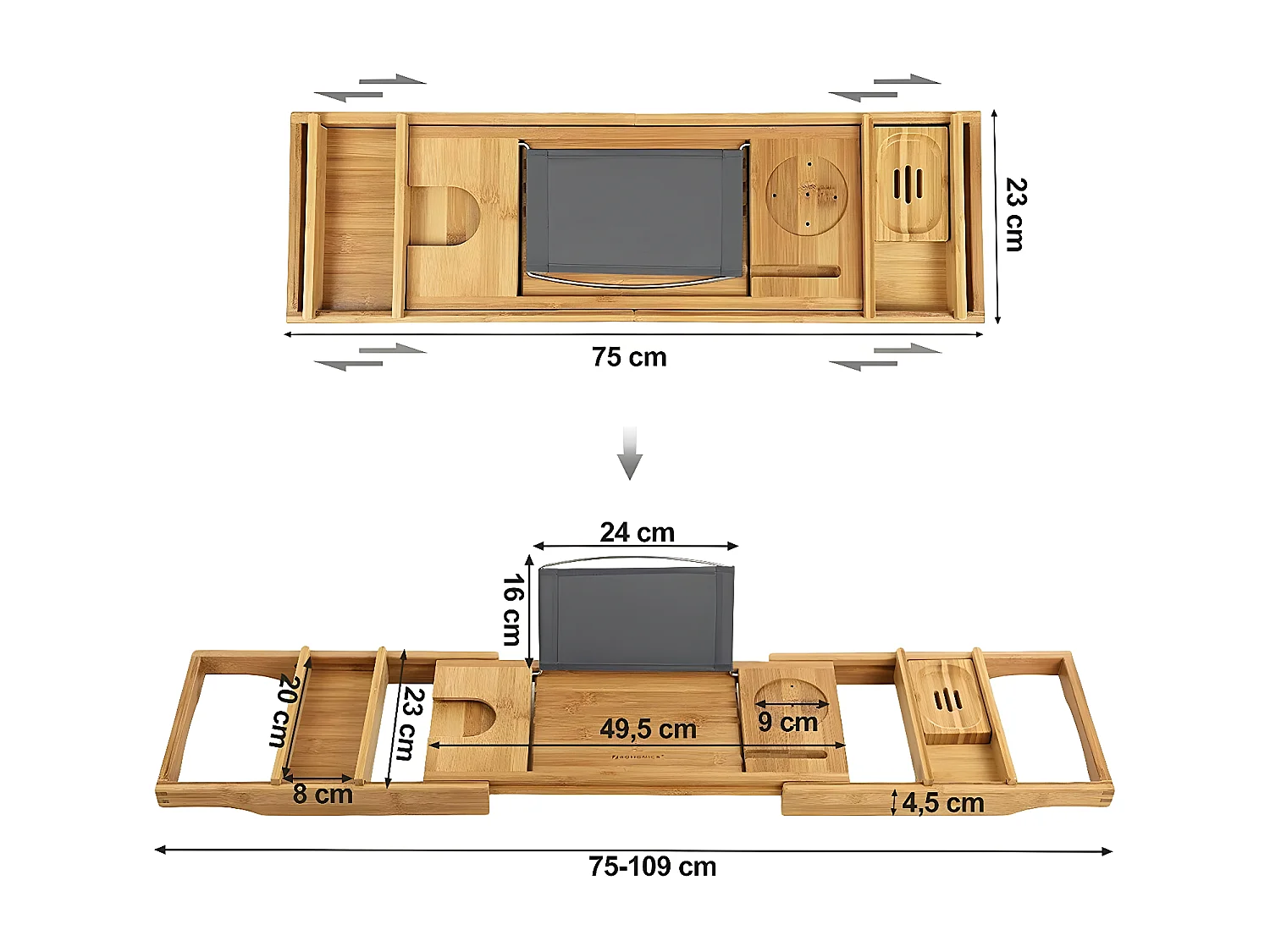 Uittrekbare Bamboe Badbrug - L75/109 cm