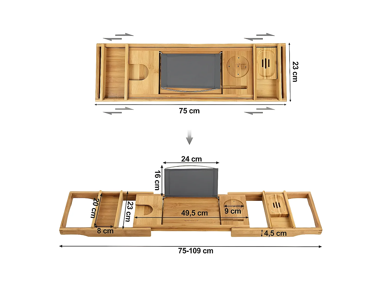ausziehbarer Badewannenaufsatz aus Bambus - L75/109 cm