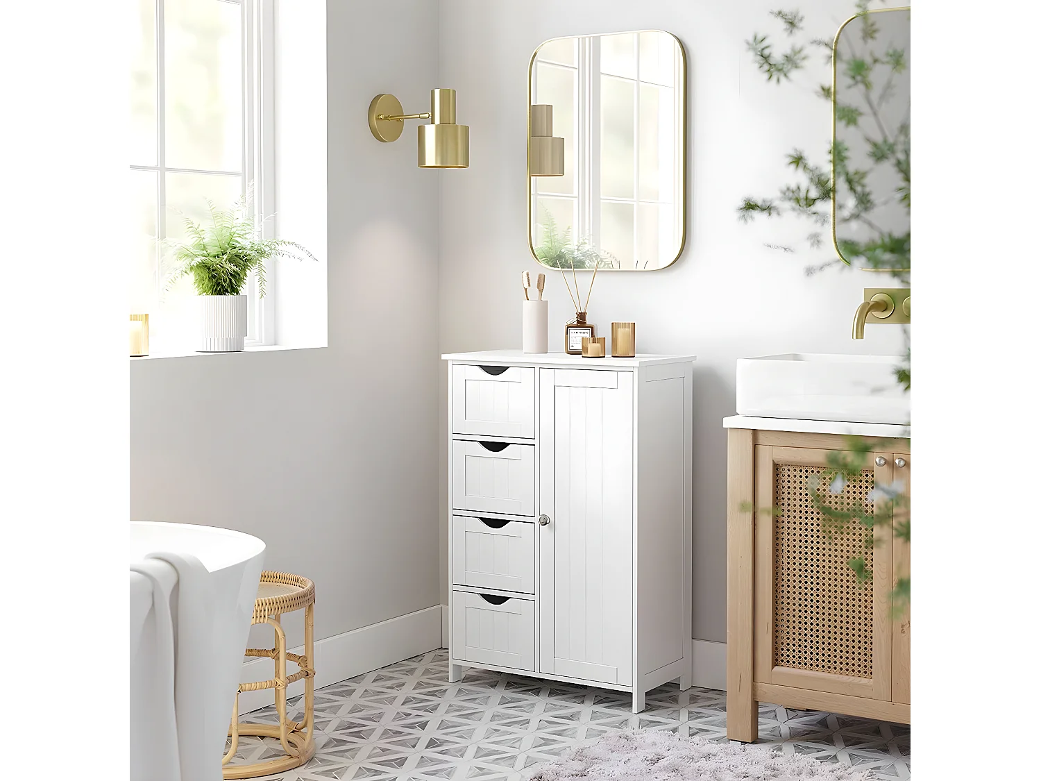 Meuble de salle de bain 1 Porte 4 Tiroirs - L55 cm