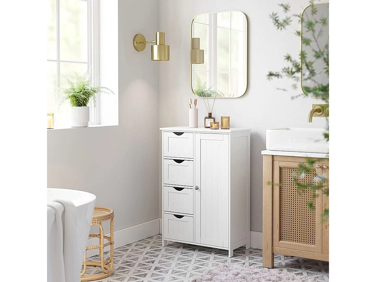 Meuble de salle de bain 1 Porte 4 Tiroirs - L55 cm