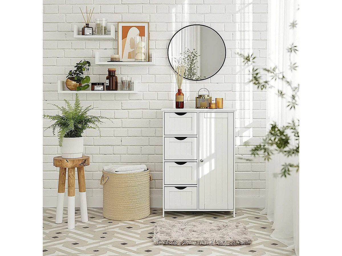 Meuble de salle de bain 1 Porte 4 Tiroirs - L55 cm