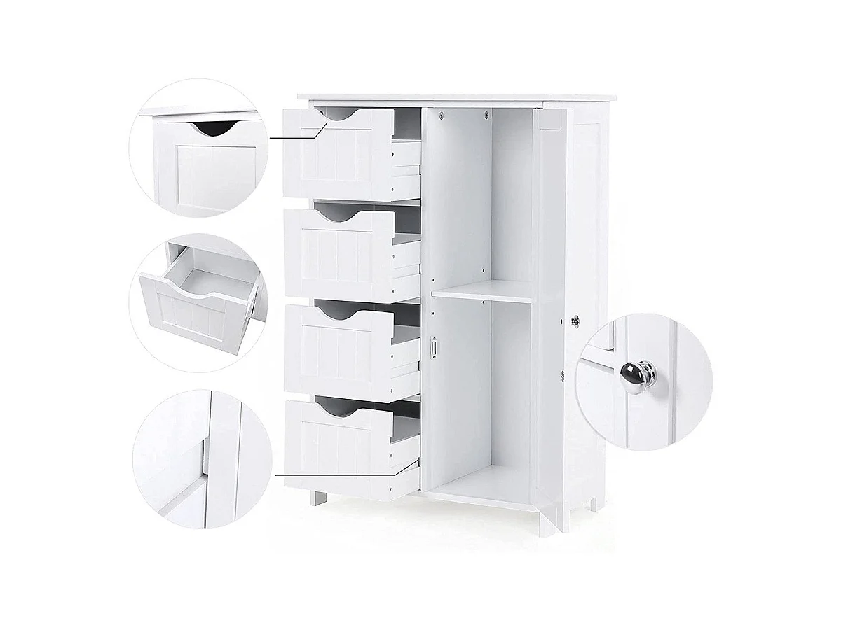 Meuble de salle de bain 1 Porte 4 Tiroirs - L55 cm