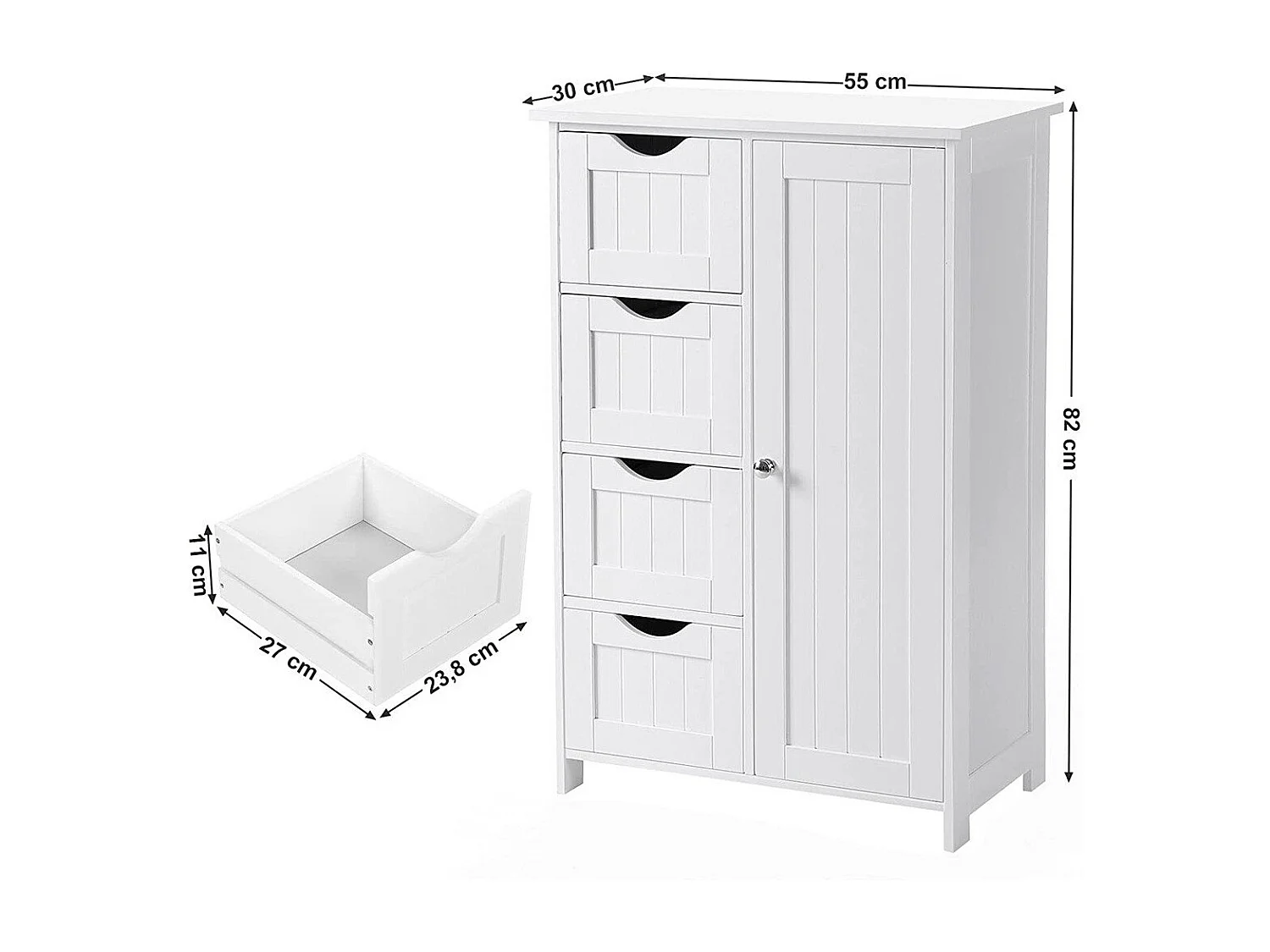 Meuble de salle de bain 1 Porte 4 Tiroirs - L55 cm
