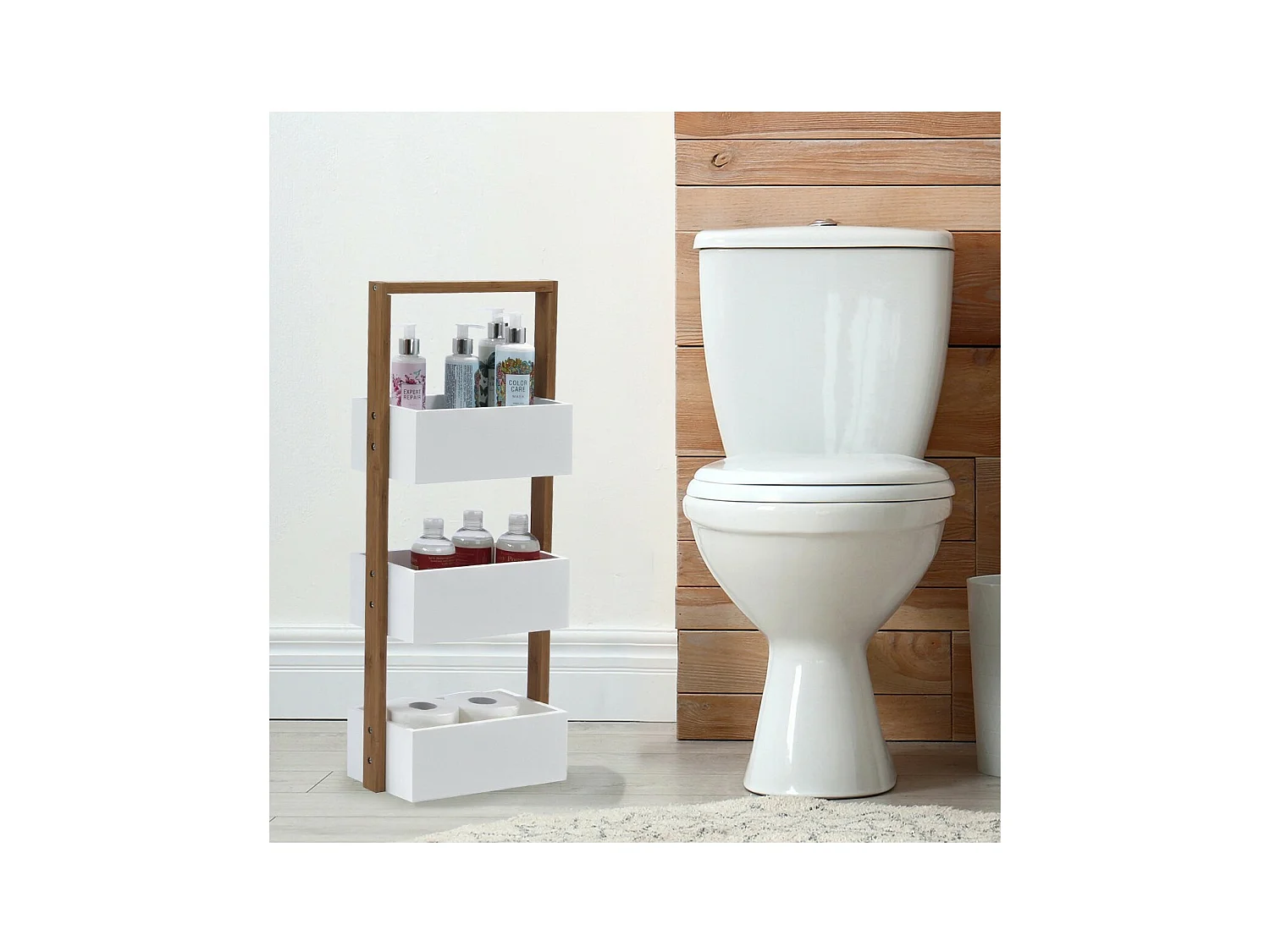 Etagère droite bambou 3 bacs de rangement