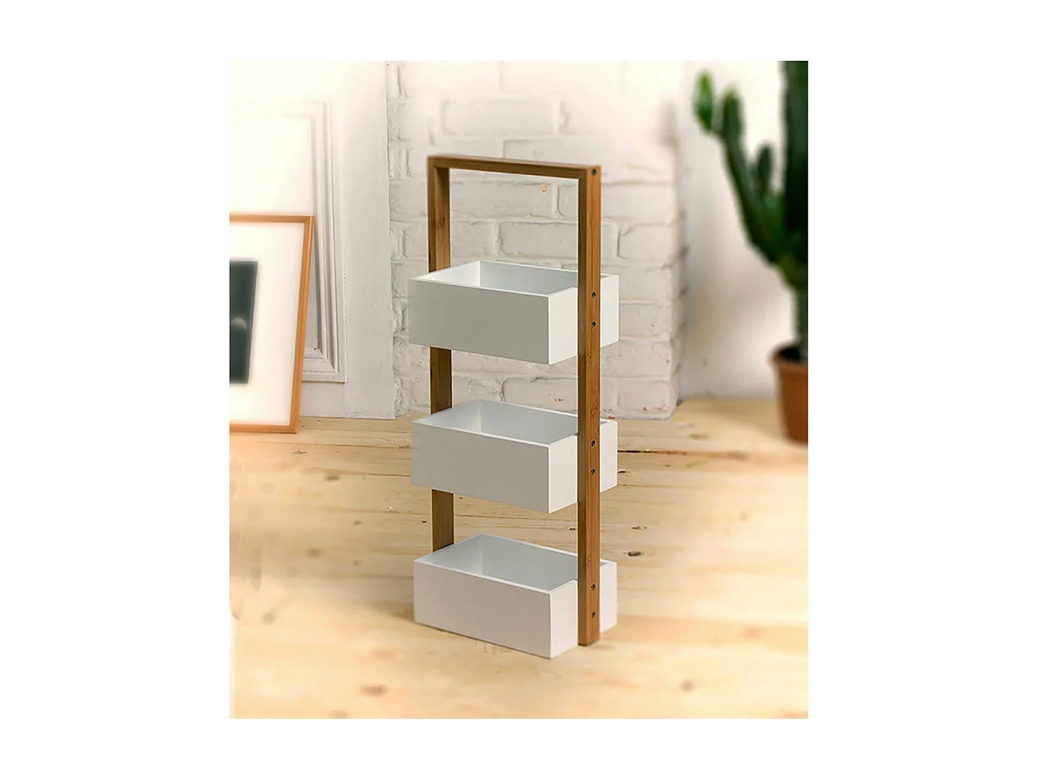 Etagère droite bambou 3 bacs de rangement