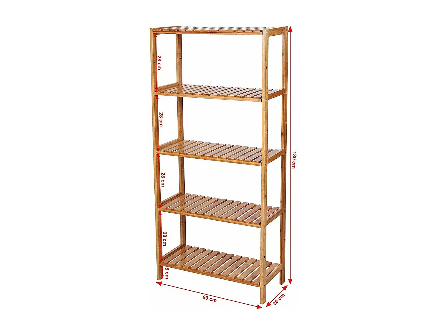 Étagère Bambou 5 Niveaux avec hauteurs réglables - L60 cm