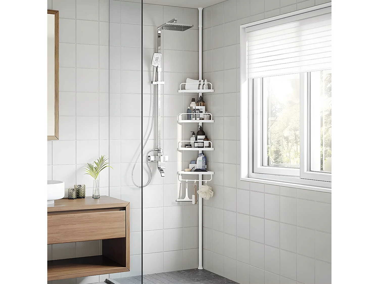 Verstelbare Doucheplank met 4 Schappen - H85/305 cm