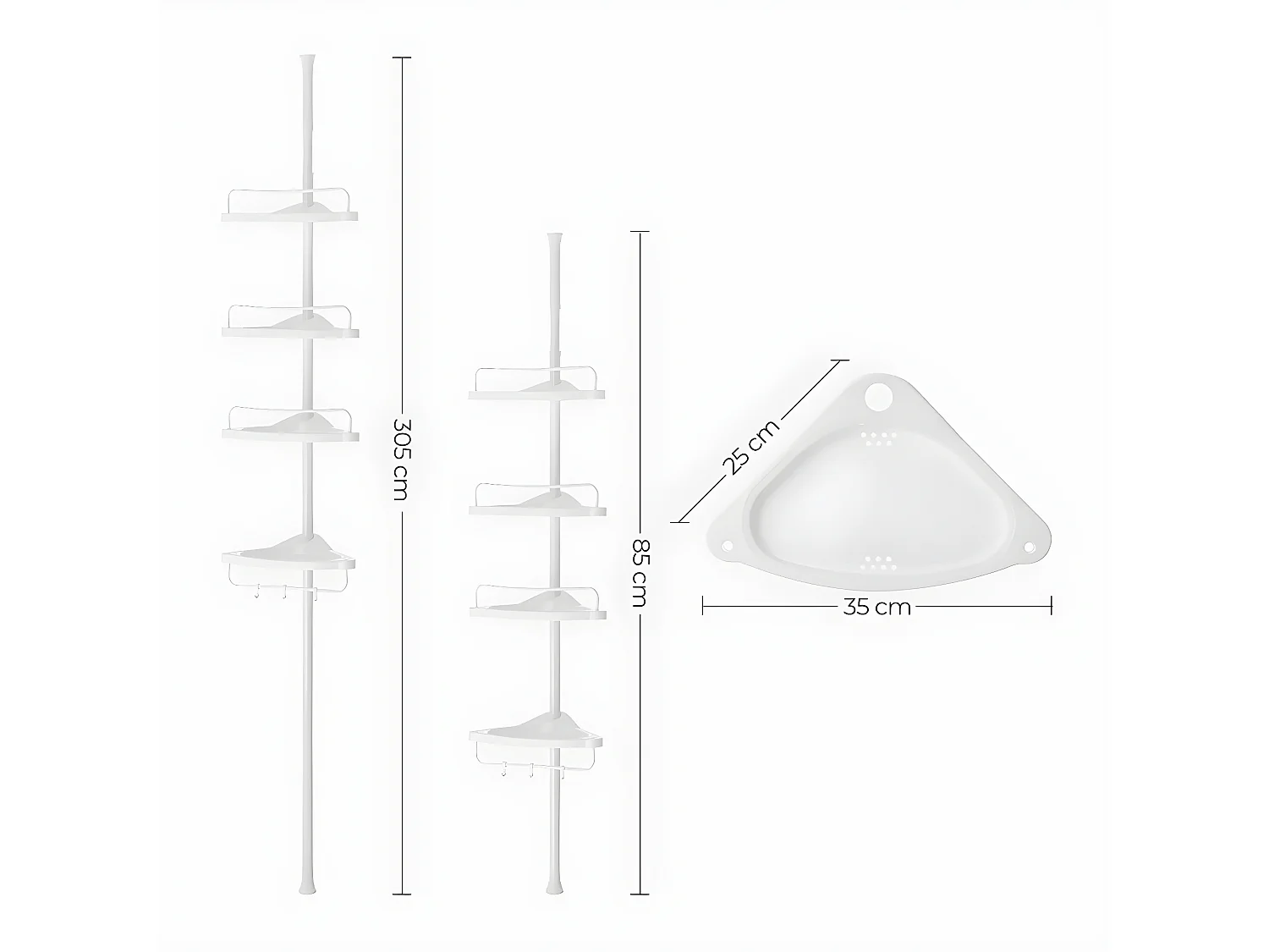 Verstelbare Doucheplank met 4 Schappen - H85/305 cm