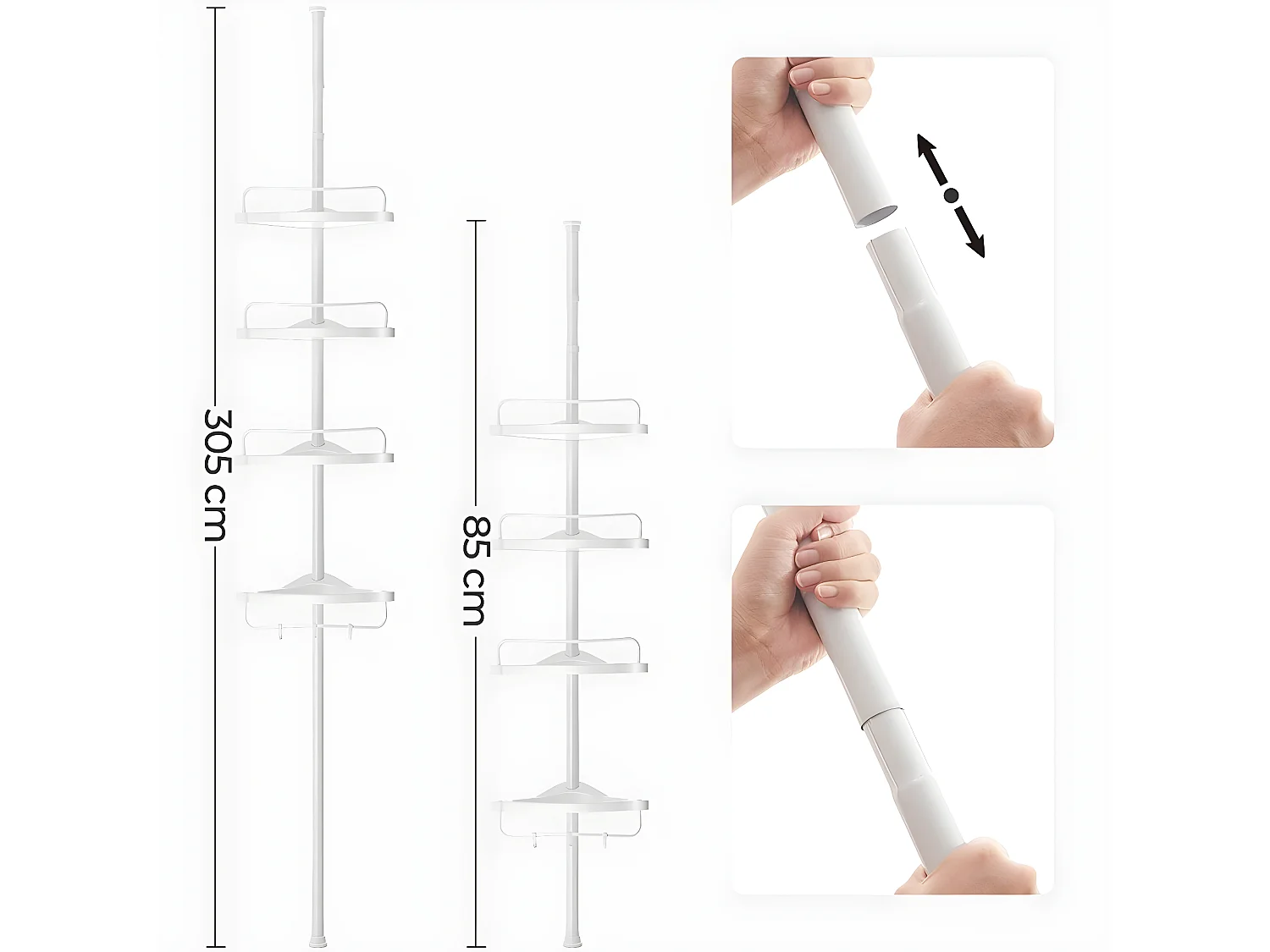 Verstelbare Doucheplank met 4 Schappen - H85/305 cm
