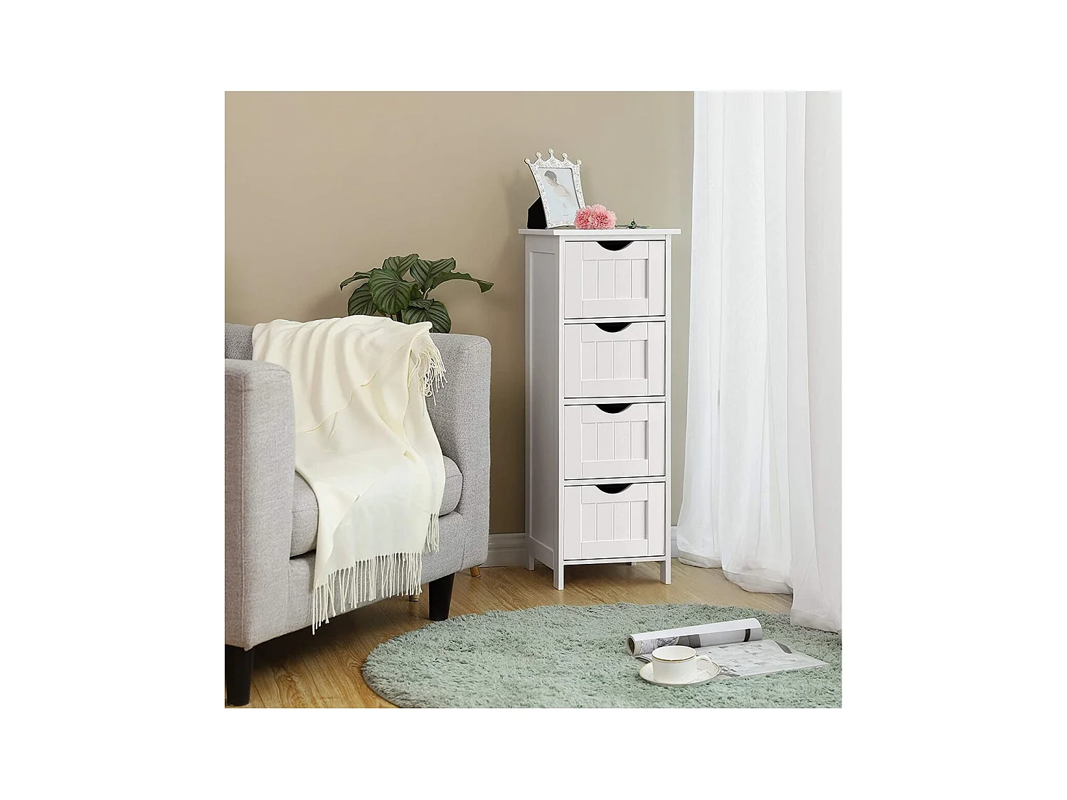 Rangement de salle de bain Blanc avec 4 tiroirs - L30 cm
