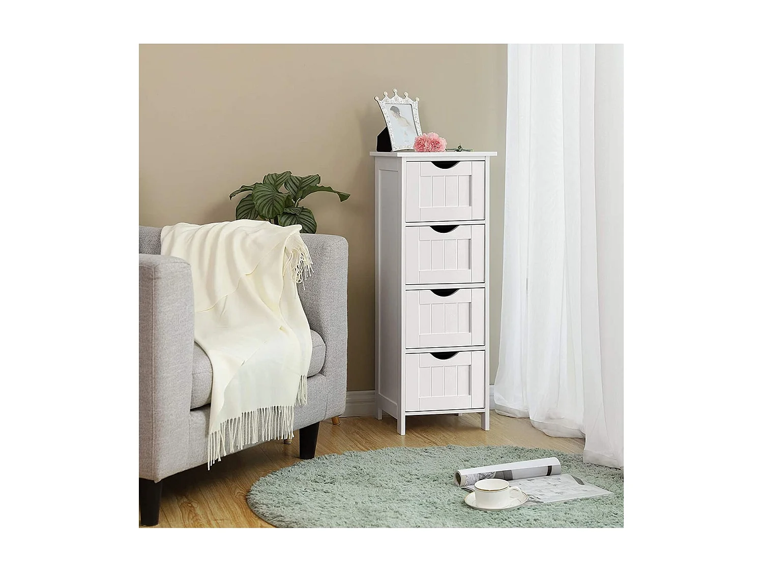 Rangement de salle de bain Blanc avec 4 tiroirs - L30 cm