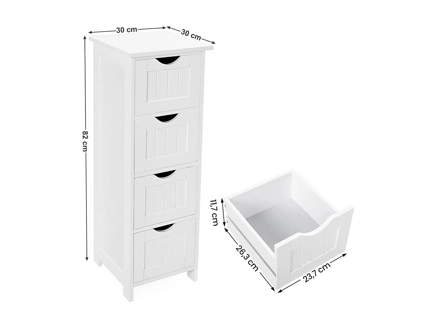 Rangement de salle de bain Blanc avec 4 tiroirs - L30 cm
