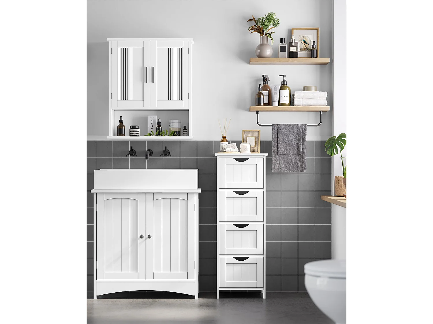 Rangement de salle de bain Blanc avec 4 tiroirs - L30 cm