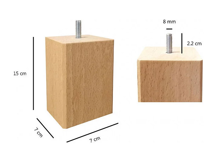 Lot de 4 pieds de meuble 15x7 carré en bois de hêtre - PIEDS DE LIT