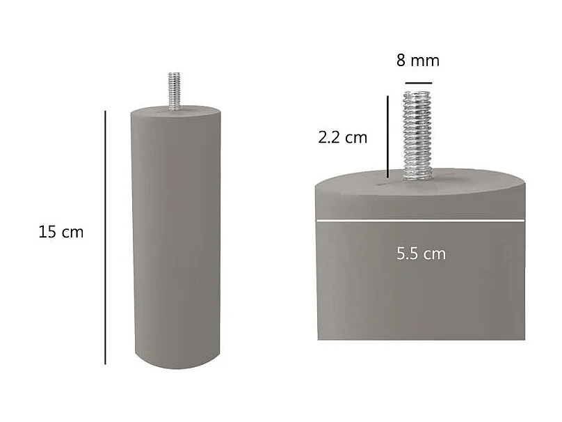 Lot de 4 pieds de meuble taupe 15x6 rond bois de hêtre - PIEDS DE LIT