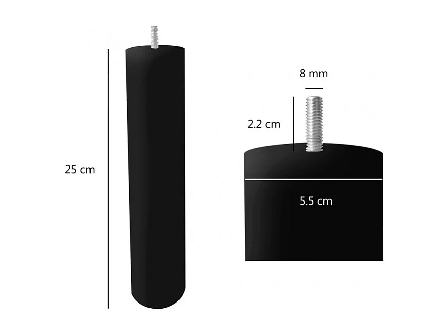 Lot de 4 pieds de meuble noir 25x6 rond bois de hêtre - PIEDS DE LIT