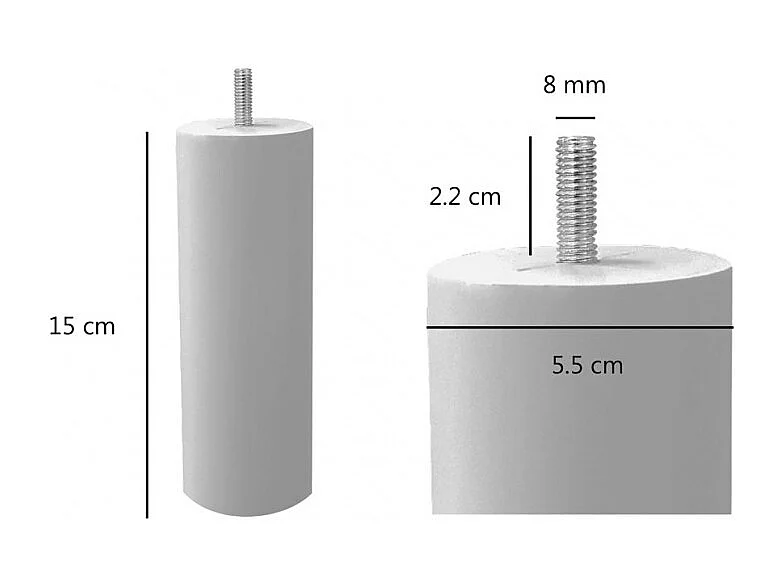 Lot de 4 pieds de meuble gris 15x6 rond bois de hêtre - PIEDS DE LIT