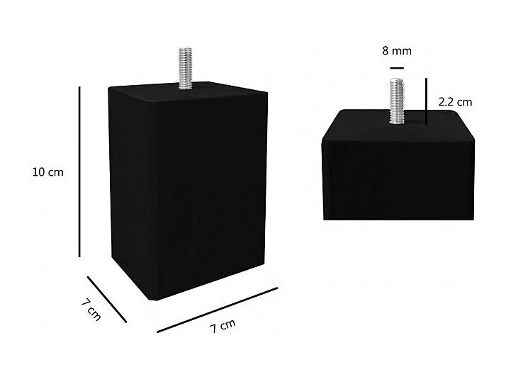 Lot de 4 pieds de meuble noir 10x7 carré bois de hêtre - PIEDS DE LIT