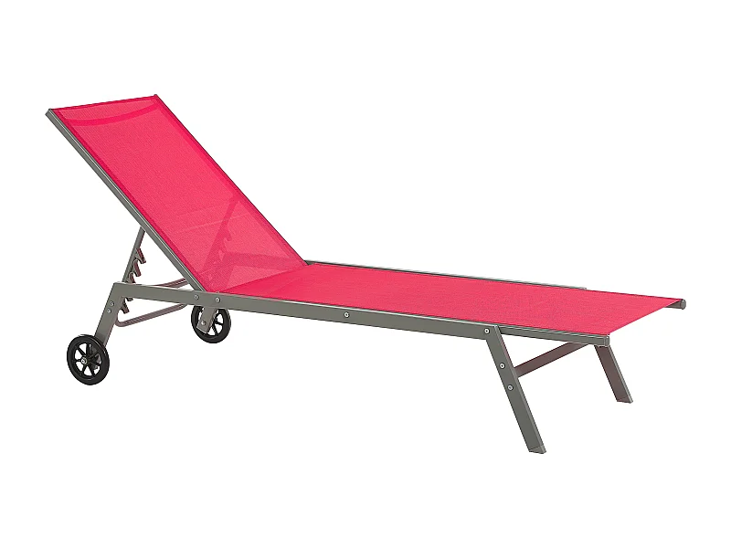 Sonnenliege aus Stahl mit Textilbespannung rot rollbar verstellbar Levanzo