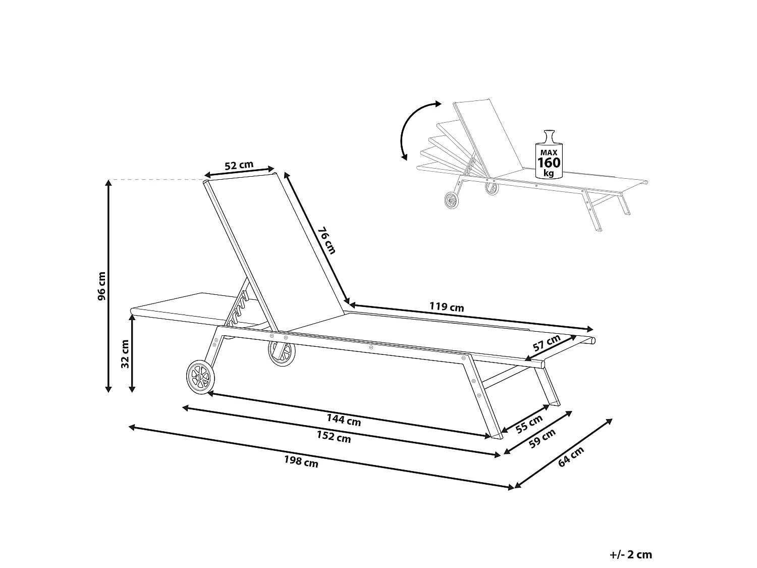 Sonnenliege aus Stahl mit Textilbespannung rot rollbar verstellbar Levanzo