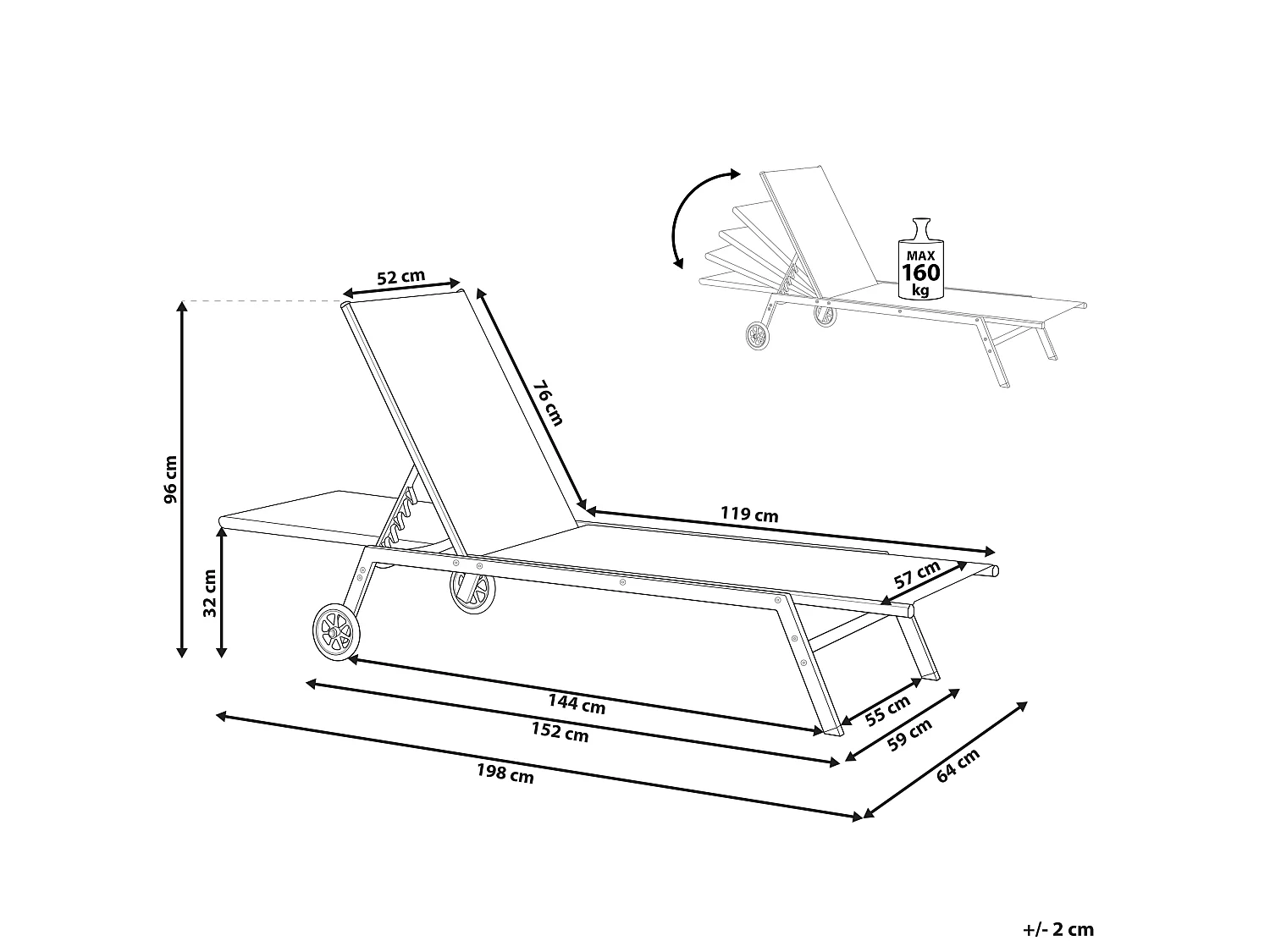 Leżak ogrodowy LEVANZO Rozkładany Metal Czerwony