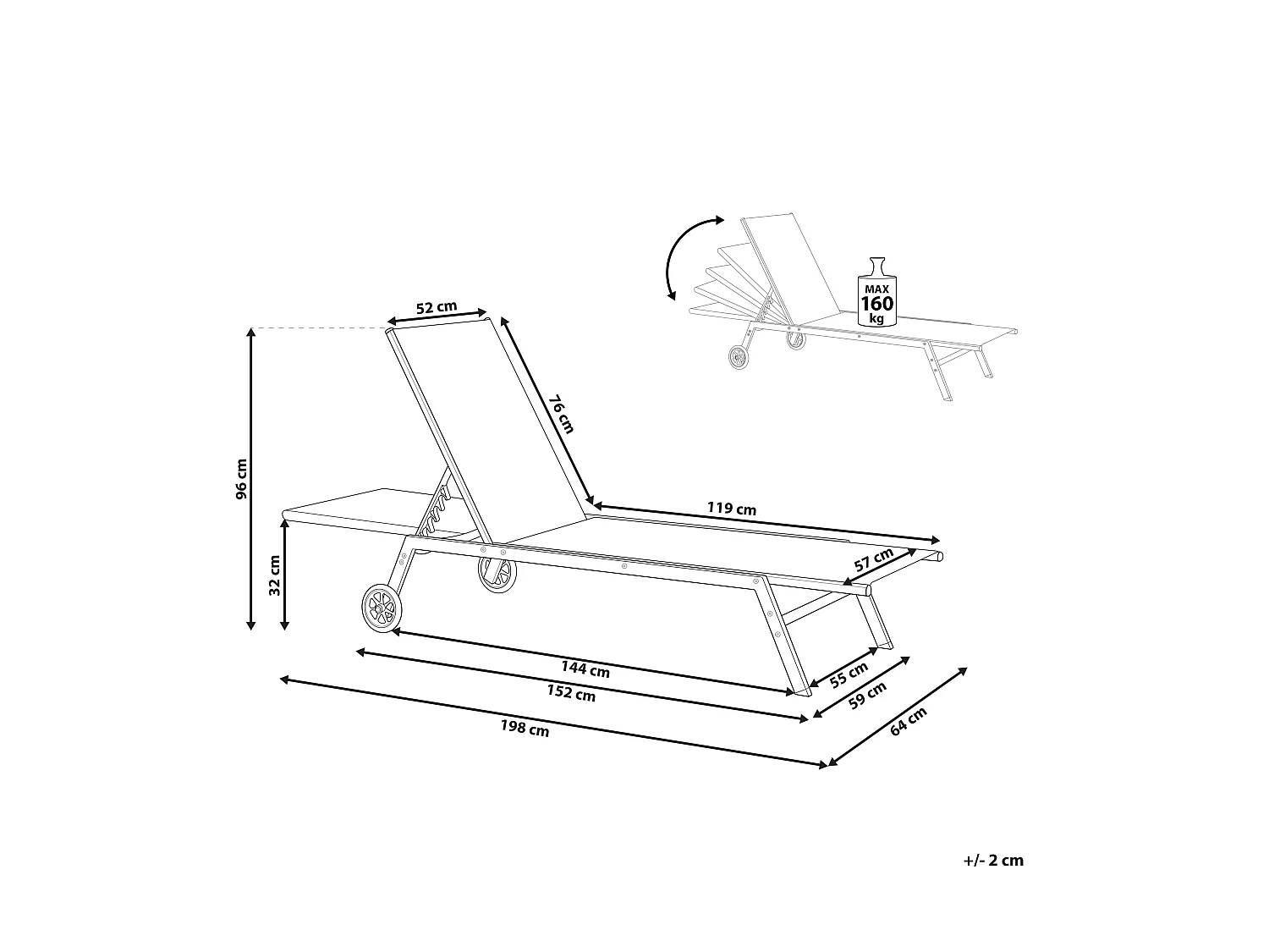 Sonnenliege aus Stahl mit Textilbespannung rot rollbar verstellbar Levanzo
