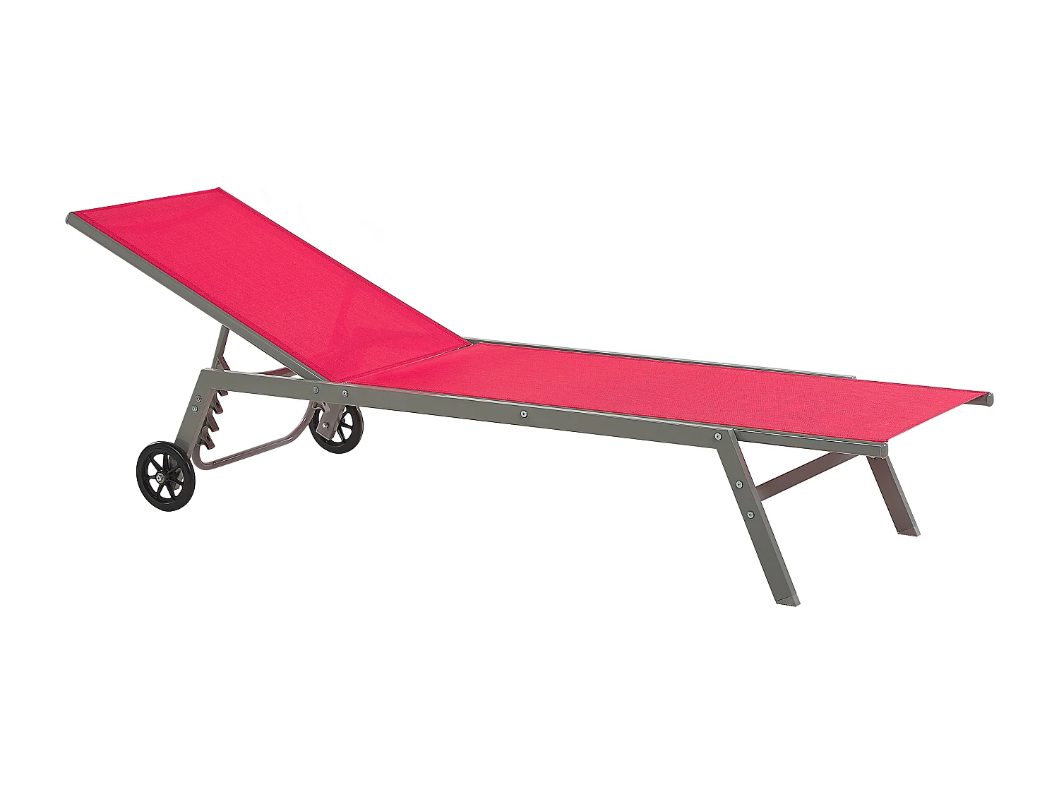Sonnenliege aus Stahl mit Textilbespannung rot rollbar verstellbar Levanzo