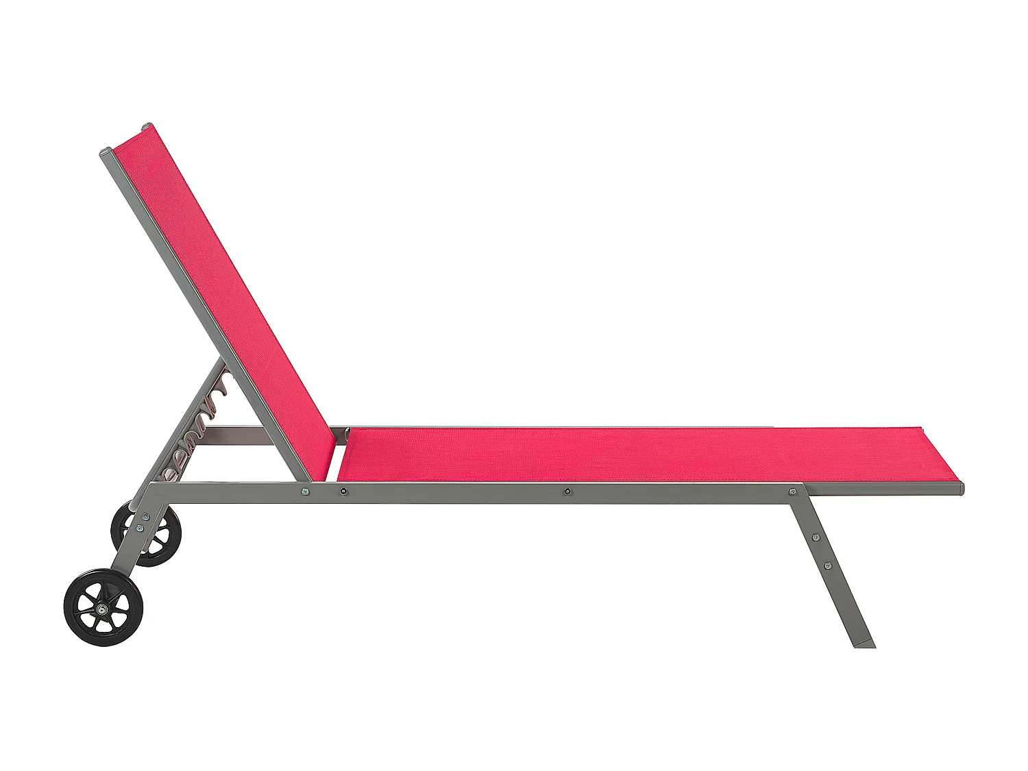 Sonnenliege aus Stahl mit Textilbespannung rot rollbar verstellbar Levanzo