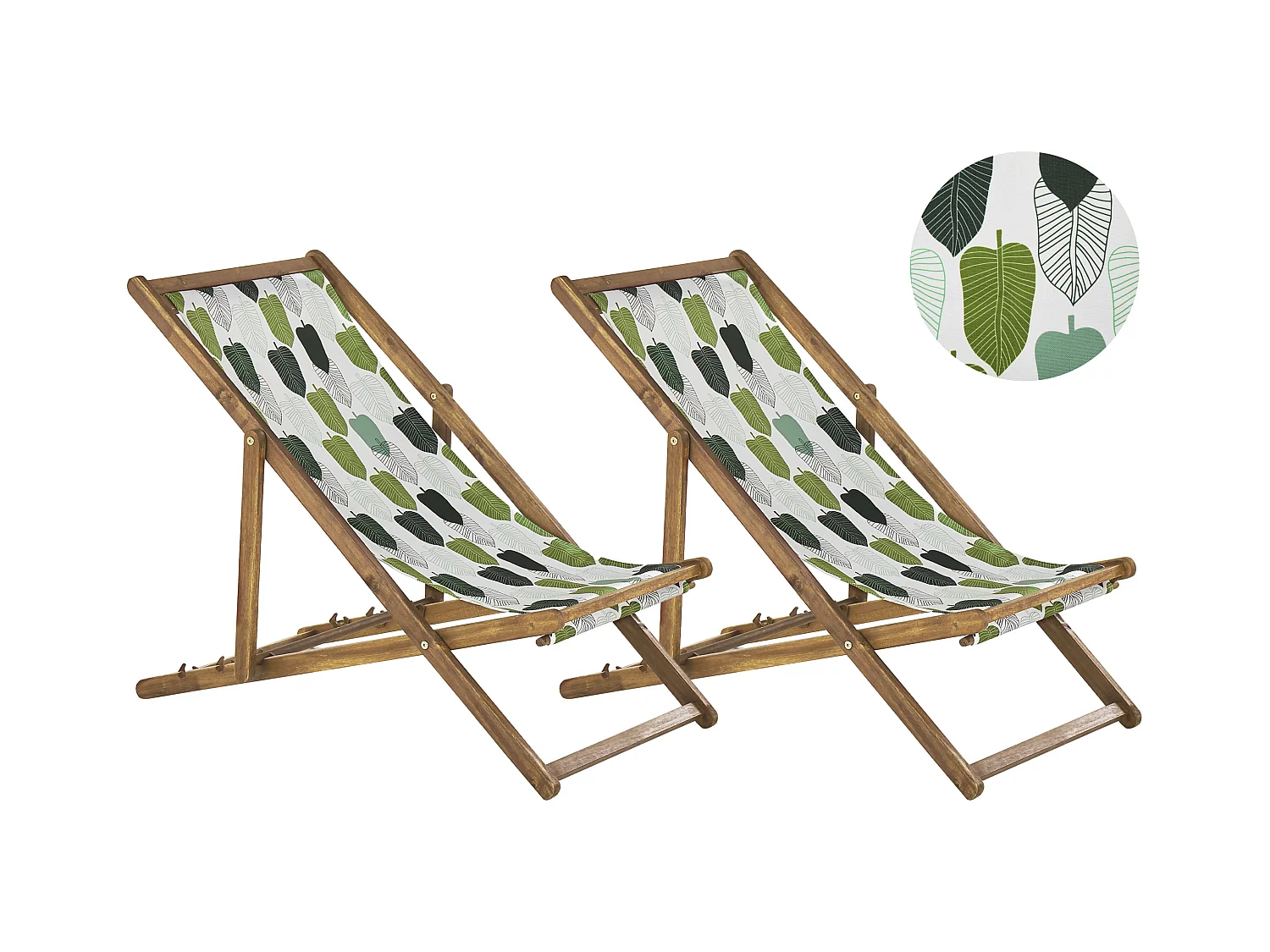 Set van 2 inklapbare ligstoelen ANZIO met vervangende hoezen Bloemen motief Acaciahout Lichtbruin