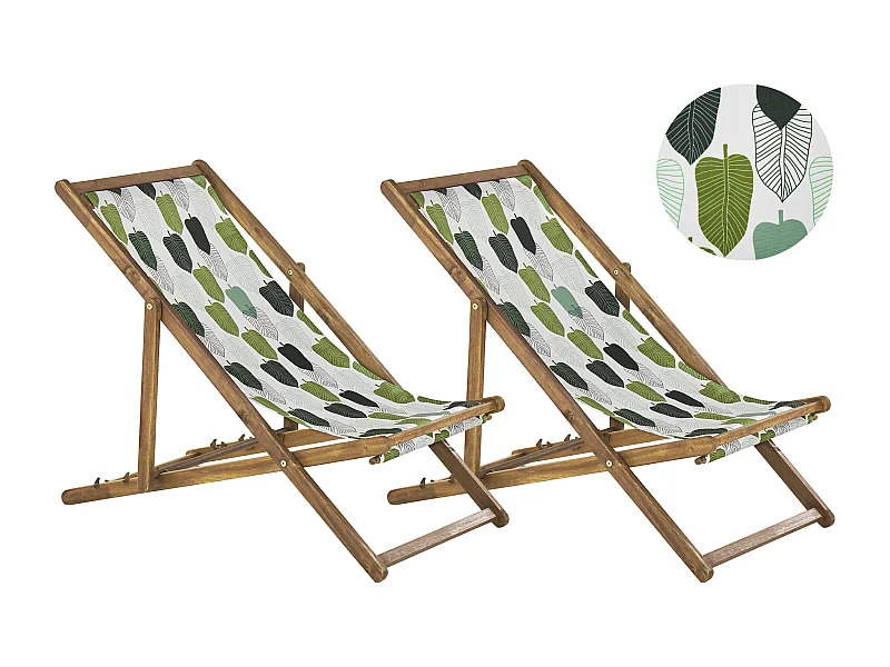 Set van 2 inklapbare ligstoelen ANZIO met vervangende hoezen Bloemen motief Acaciahout Lichtbruin