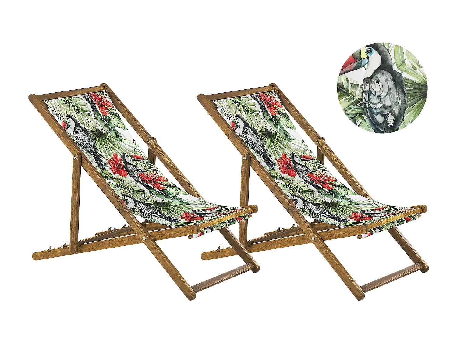 Lot de 2 chiliennes pliantes ANZIO avec tissus de remplacement Motif animal Acacia Marron clair