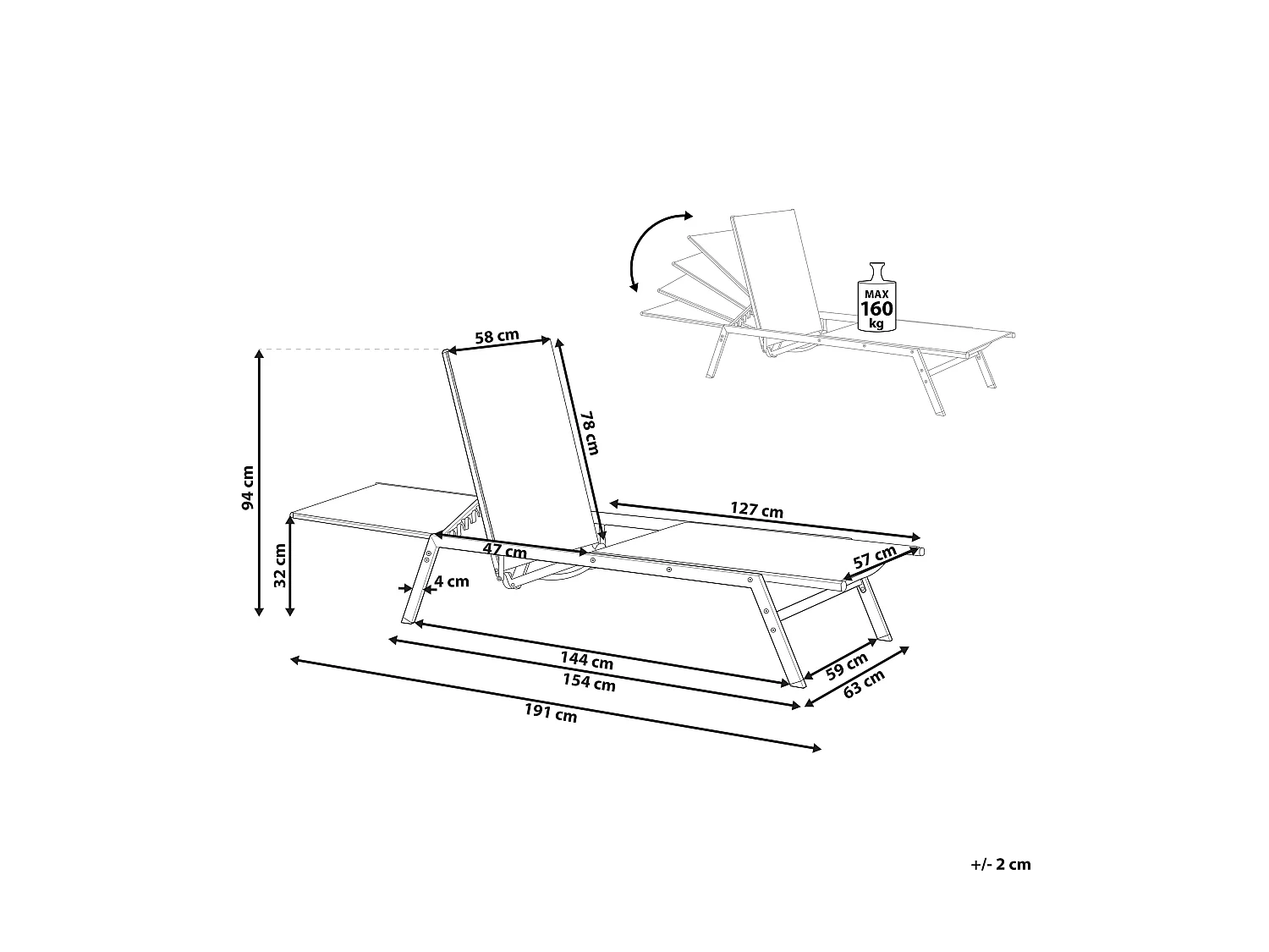 Moderne Sonnenliege aus Stahl mit Textilbespannung grau verstellbar Vernazza